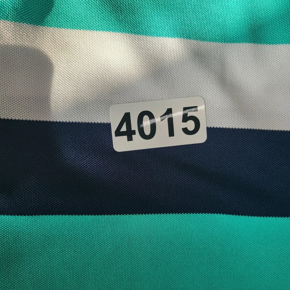 RLX‎ Ralph Lauren Polo Shirt Mens Large Blue Green Striped Golf Short Sleeve